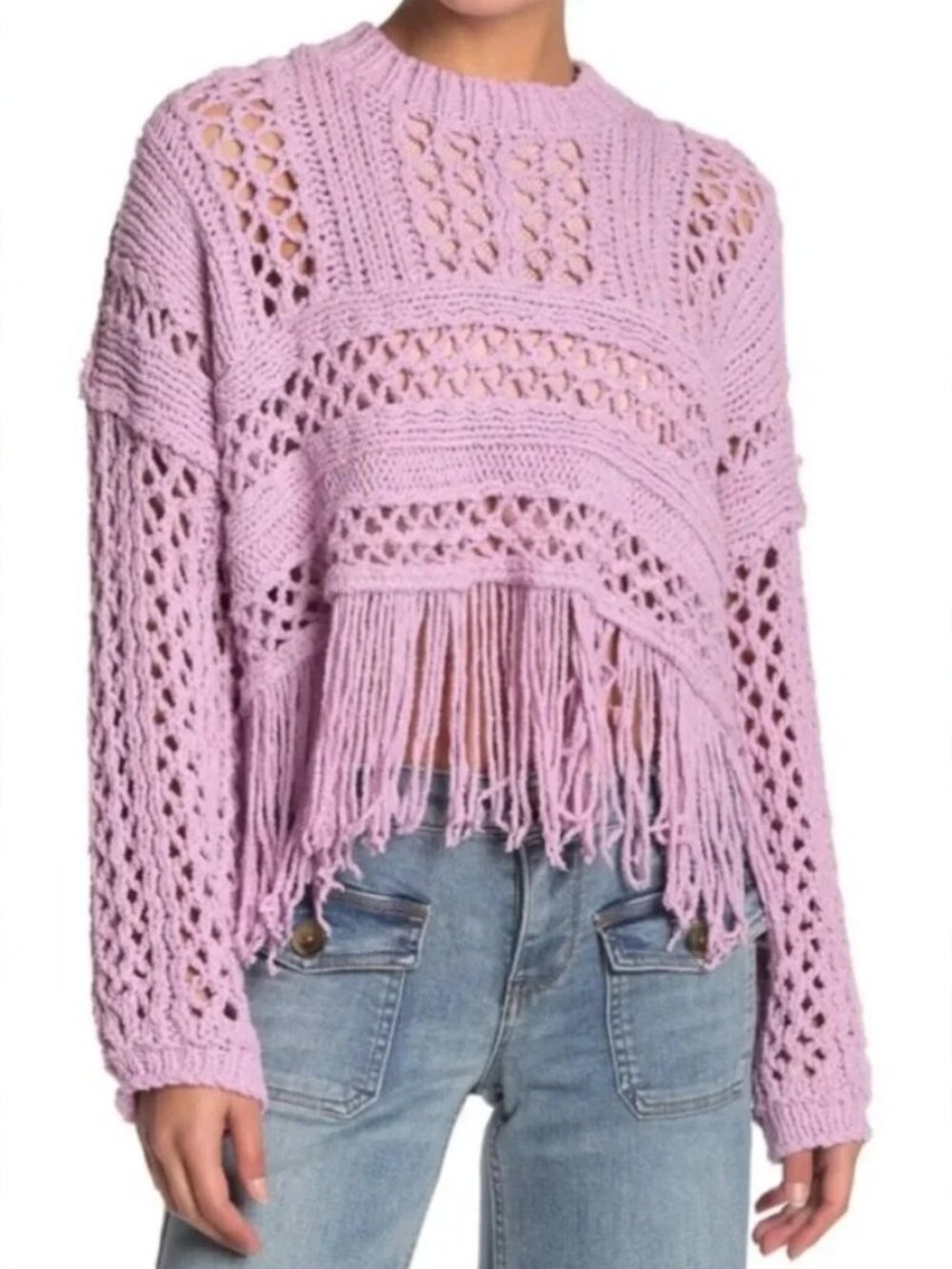 Free People Higher Love Pullover Sweater - Lilac - Size Medium